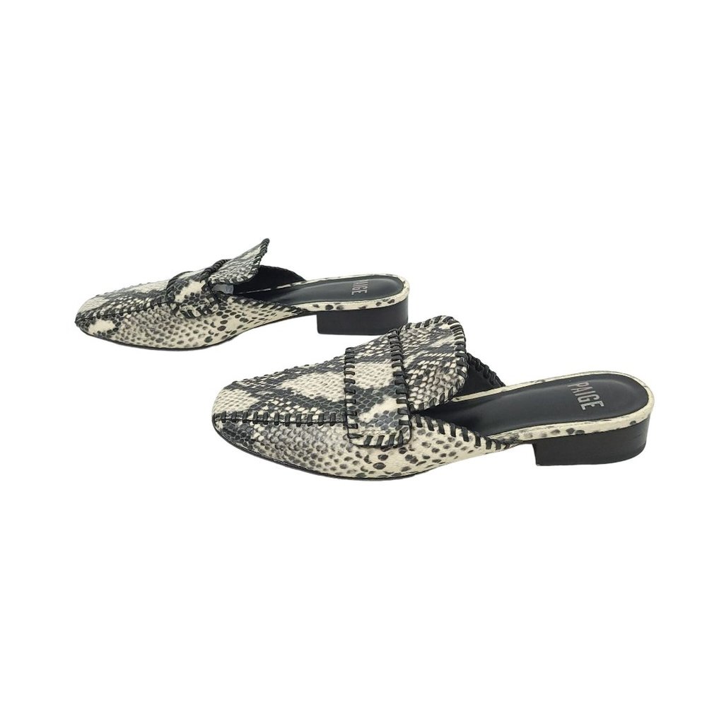 Paige Womens Slides Slip On Mules Snakeprint Size 8.5 FIT WIDE Black Cream Y2K